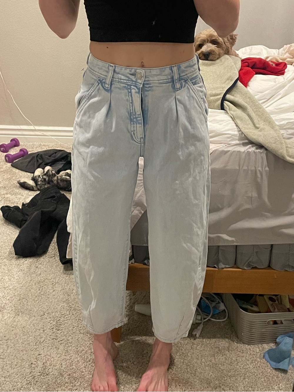 Free People Light Wash Baggy Crop Jeans